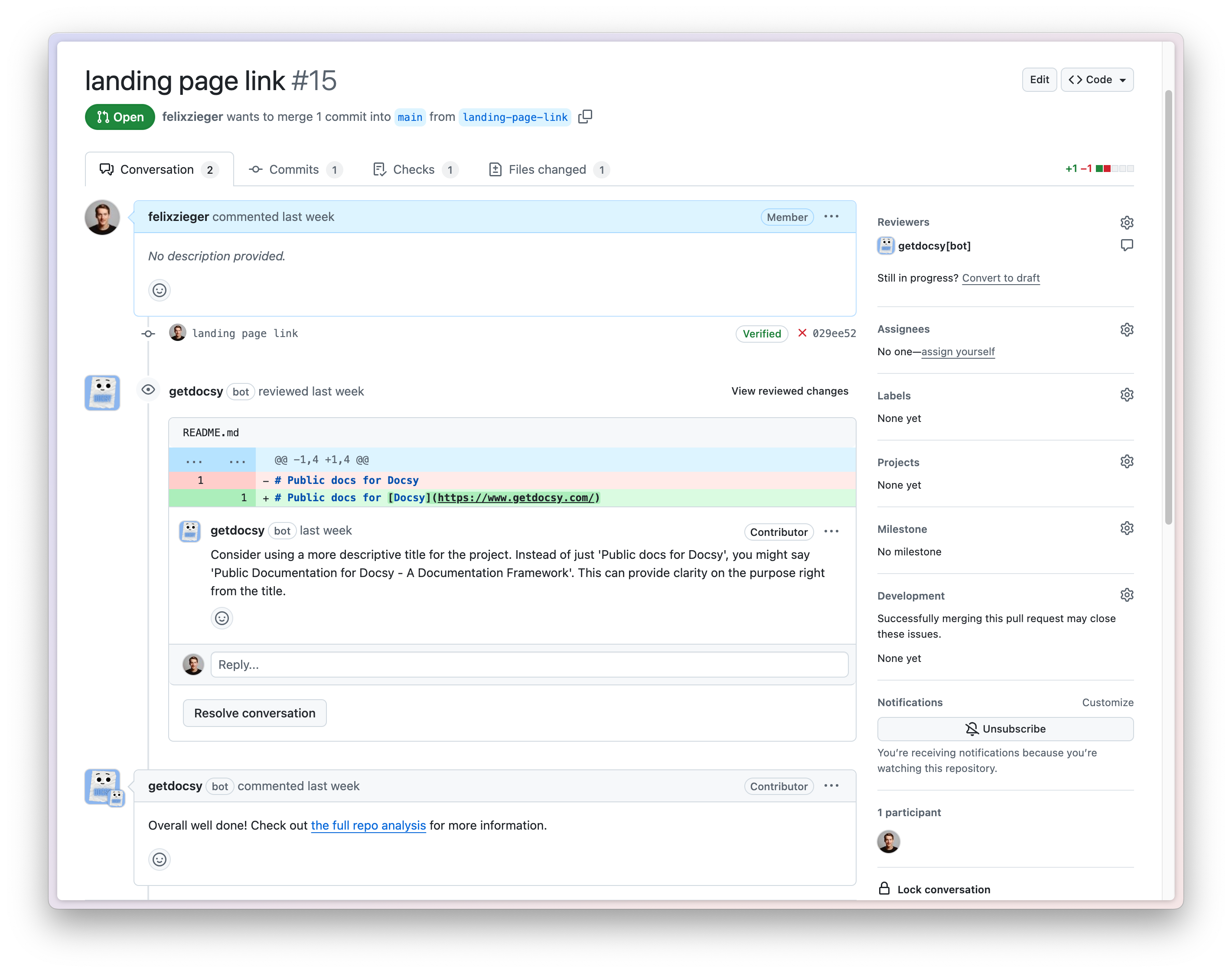 Pull Request Review Example